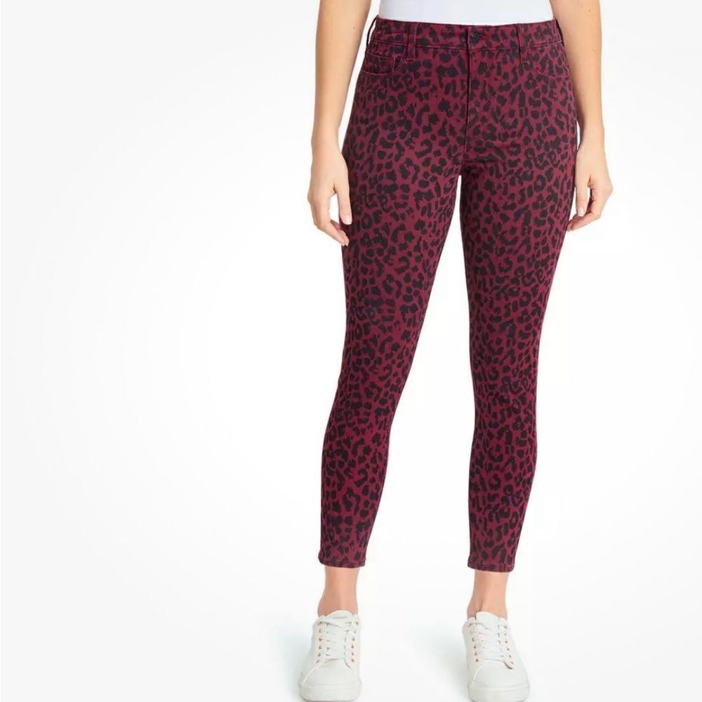 Sanctuary Pants Women Size 8 Burgundy Red Cheetah Print Ankle Skinny Leg